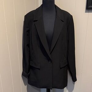 B36 Open Edit Women's Large Relaxed Black Single-Button Notch Lapel Blazer